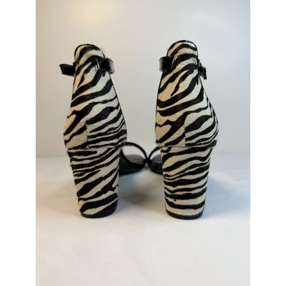 Nine West Pruce Womens Size 11 Black Patent Zebra Open Toe Block Heel Shoe Dress - Picture 7 of 11